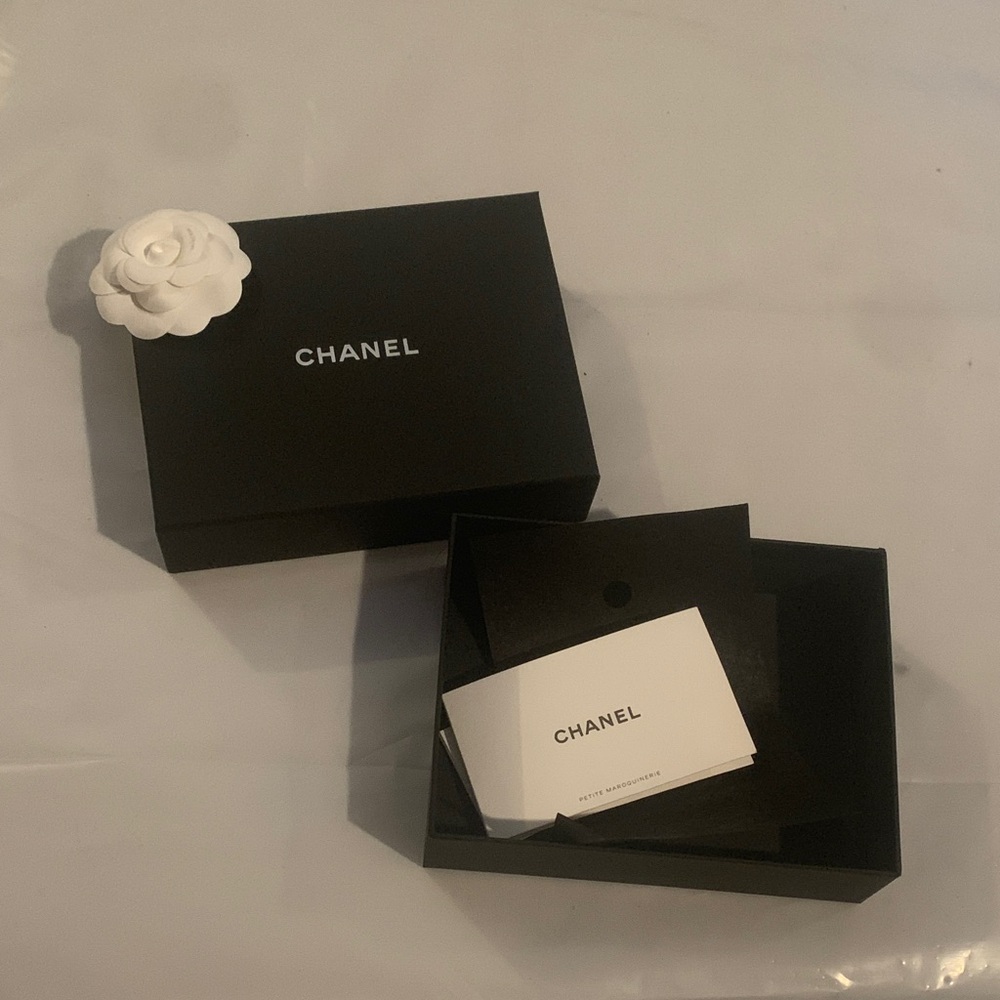 CHANEL Black Box with White Camellia and Branded Card